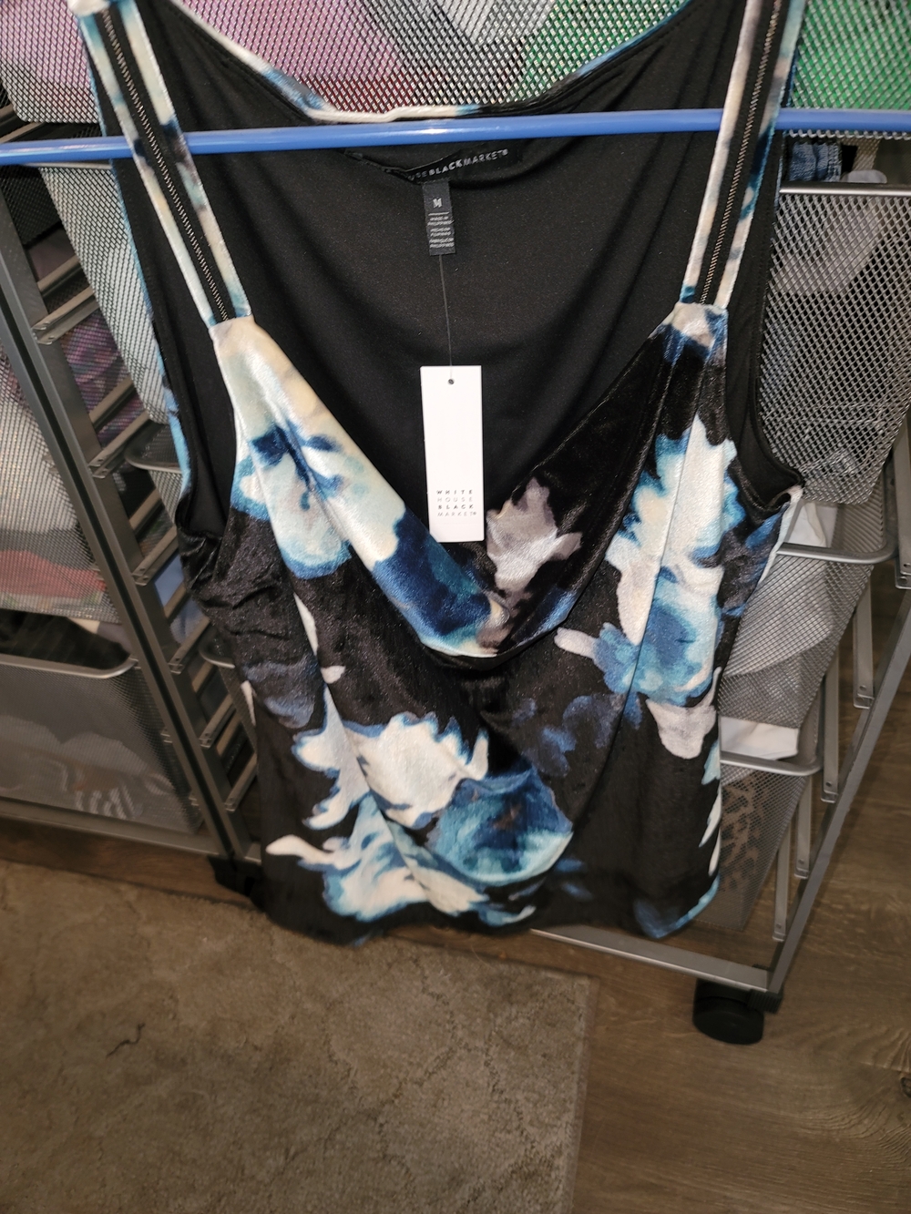 Black & Blue Floral Cowl Neck Tank Top - Size M